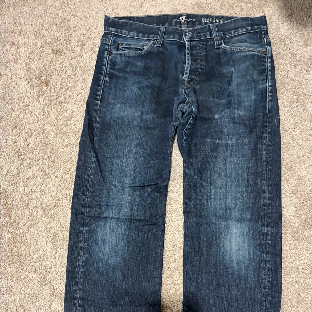 7 For All Mankind Men's Dark Blue Straight Jeans